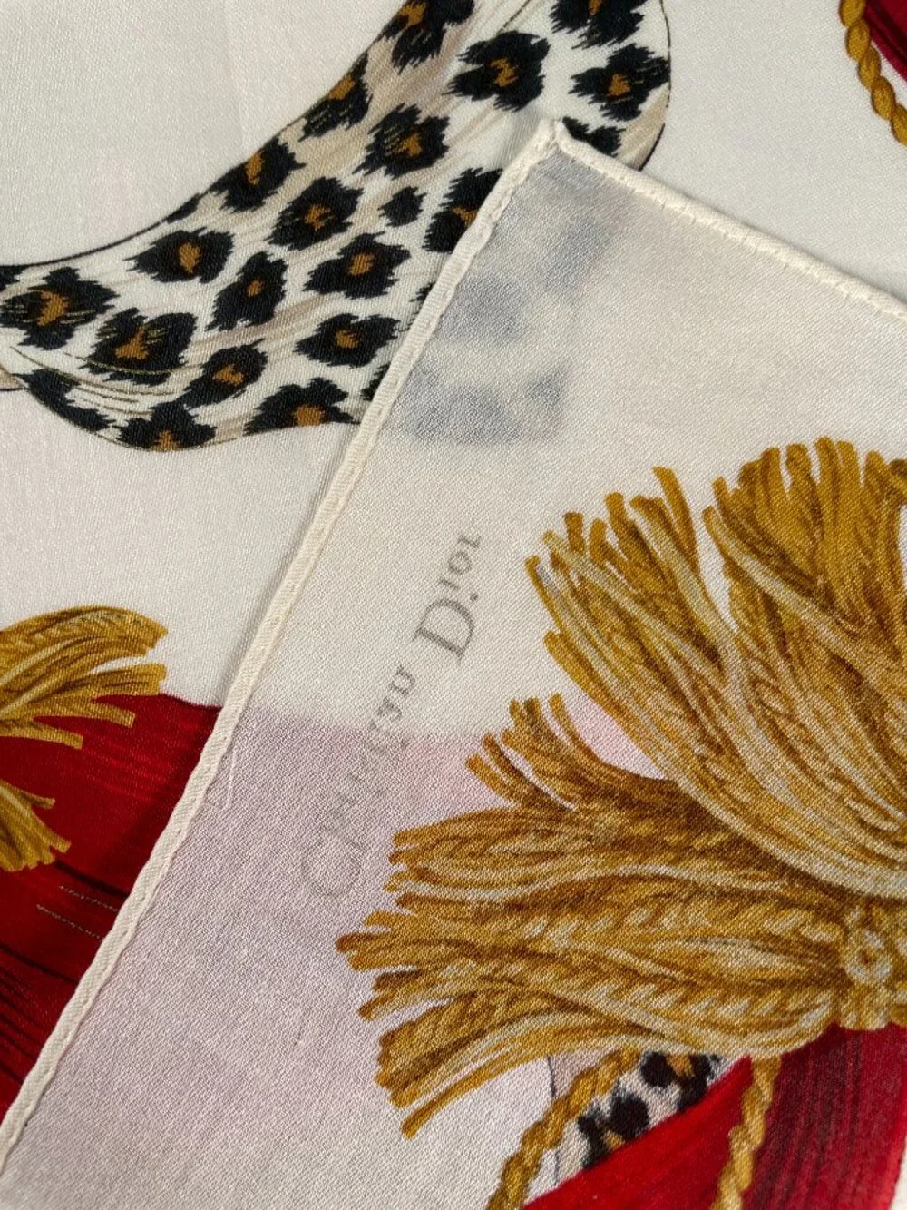 Vintage Christian Dior Leopard Ribbon Cotton Scarf | Never Worn